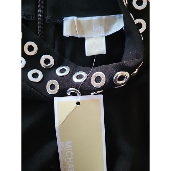 Michael Kors NWT LARGE Black Midi Dress with Silver Grommets on Neck and Wrists - Picture 8 of 16